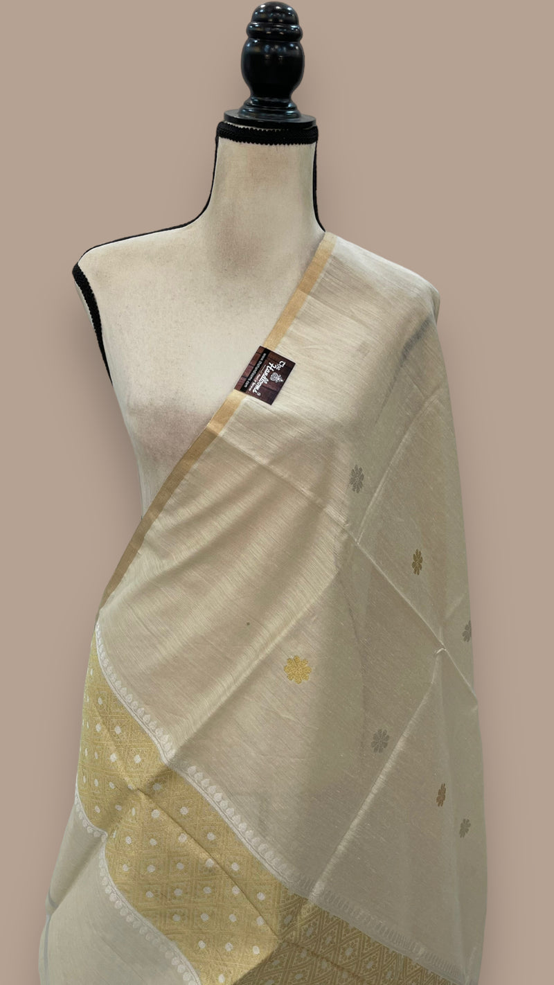 Pure Moonga  handloom Dupatta Gold Zari - The Handlooms