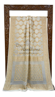 Pure Khaddi Georgette Banarasi Saree - Gold Zari Jangla - The Handlooms