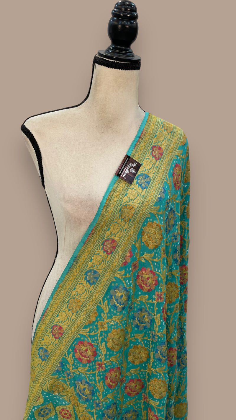 Pure Georgette Banarasi Bandhej Handloom Dupatta With Meenakari - The Handlooms