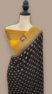 Black Pure Khaddi Georgette Handloom Banarasi Saree - The Handlooms
