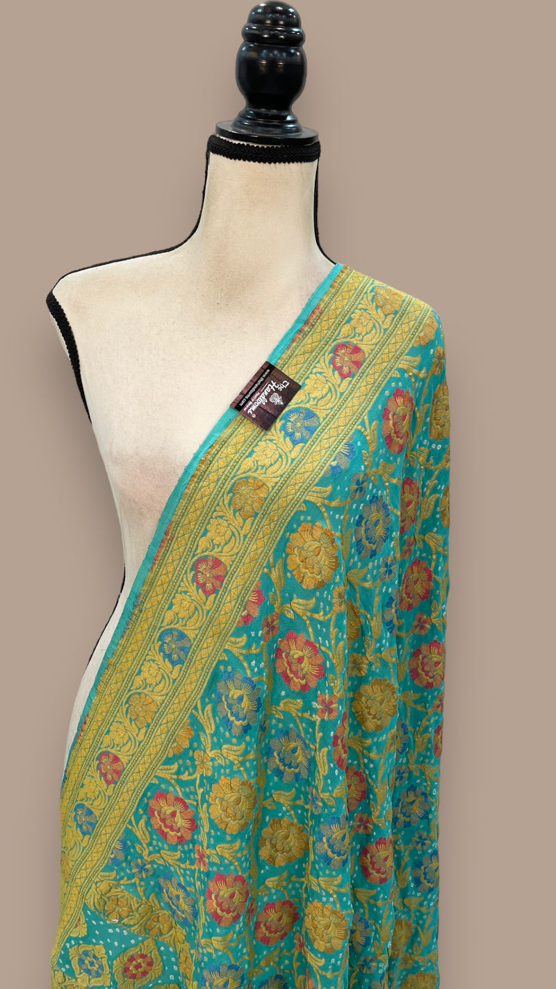 Pure Georgette Banarasi Bandhej Handloom Dupatta With Meenakari - The Handlooms