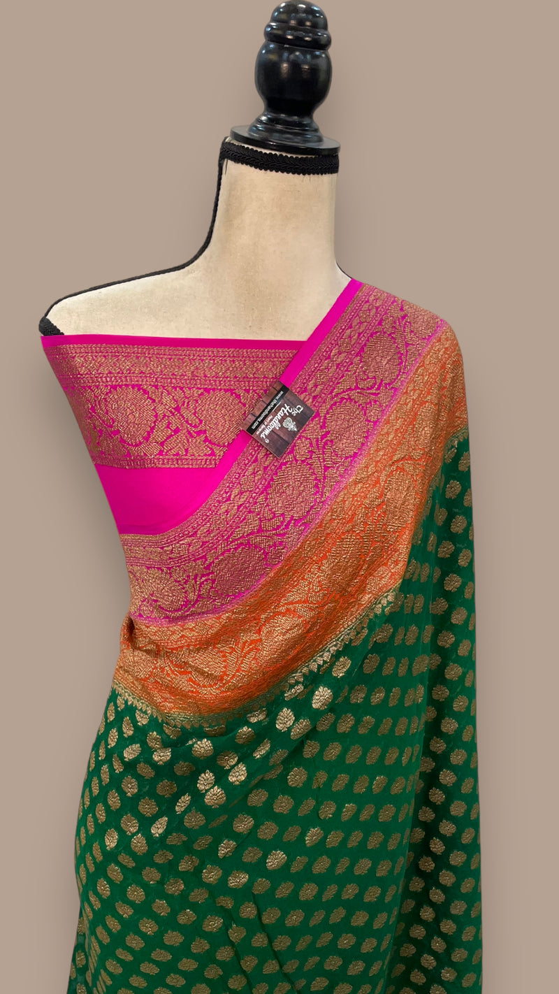 Pure Khaddi Georgette Banarasi Saree -  Antique zari - The Handlooms