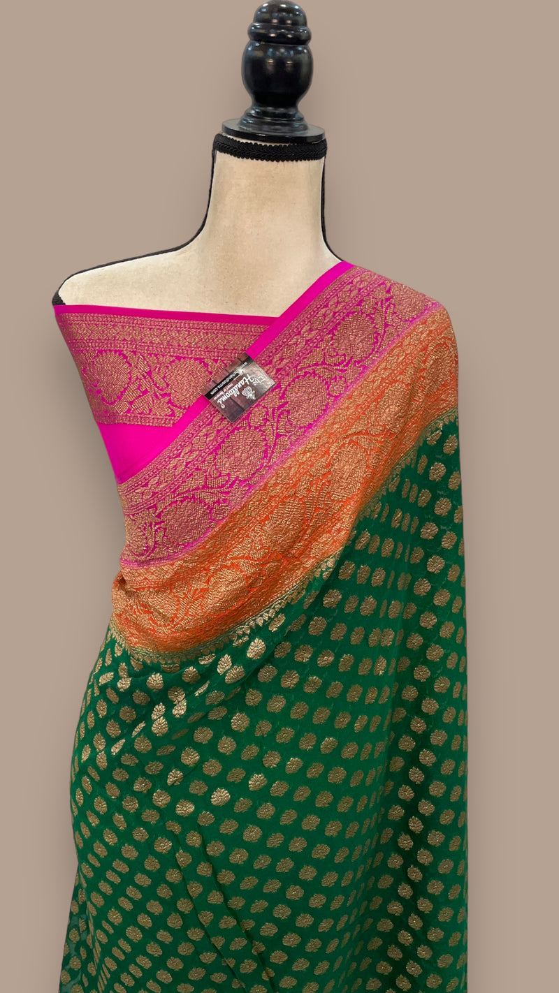 Pure Khaddi Georgette Banarasi Saree -  Antique zari - The Handlooms