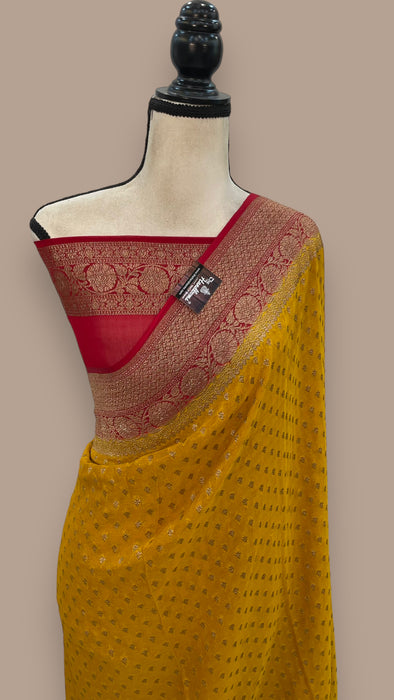 Mustard Yellow Pure Khaddi Georgette Handloom Banarasi Saree