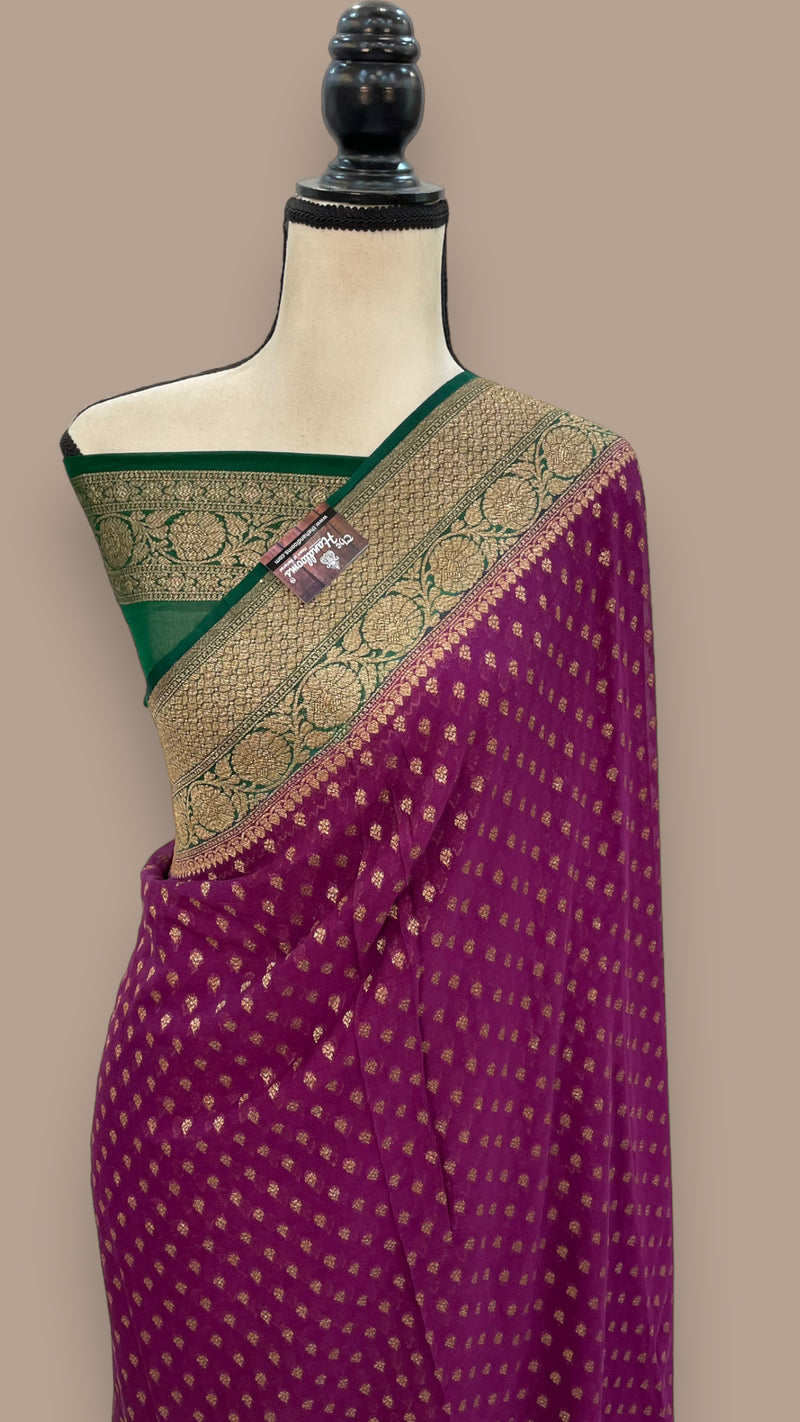 Pure Khaddi Georgette Banarasi Saree -  Antique zari - The Handlooms