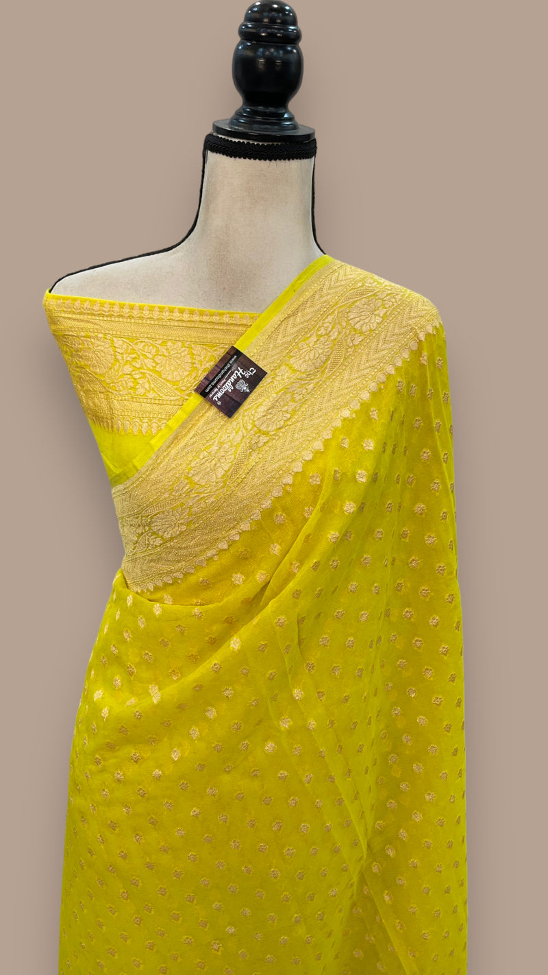 Pure Khaddi Georgette Banarasi Saree -  Gold zari - The Handlooms