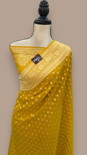 Mustard Yellow Pure Khaddi Georgette Handloom Banarasi Saree - The Handlooms