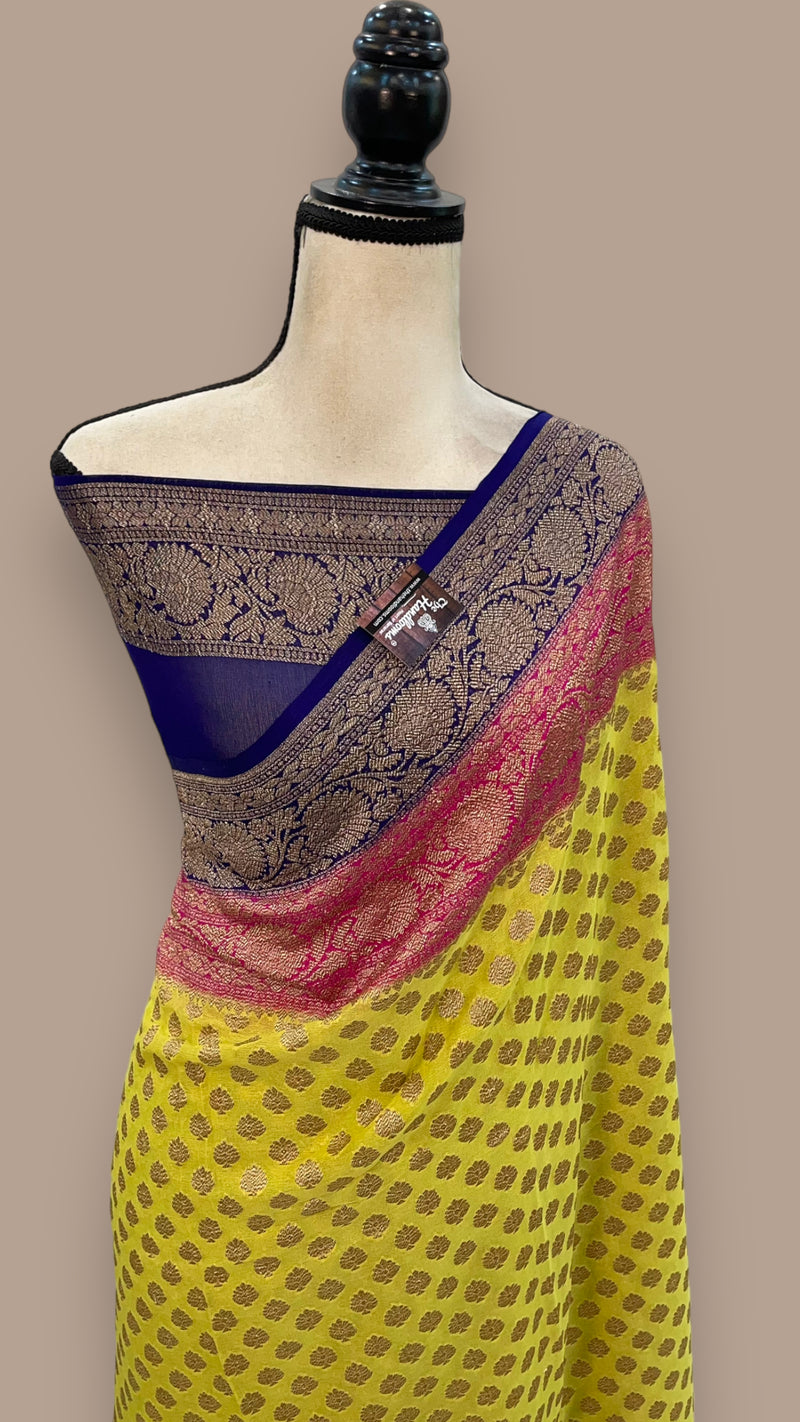 Pure Khaddi Georgette Banarasi Saree -  Antique zari - The Handlooms