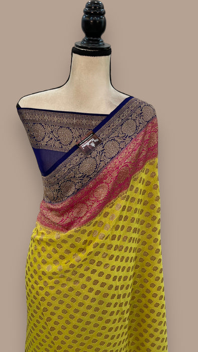 Pure Khaddi Georgette Banarasi Saree -  Antique zari