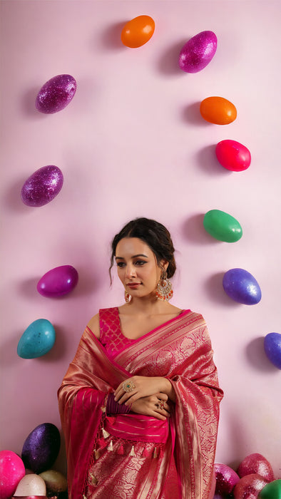 Hot Pink Pure Katan Silk Banarasi Handloom Saree - Tanchui Brocade