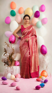 Hot Pink Pure Katan Silk Banarasi Handloom Saree - Tanchui Brocade - The Handlooms