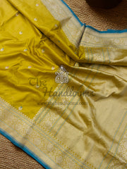 Yellow Pure Katan Silk Banarasi Handloom Saree - All over meenakari Kadua motifs - The Handlooms
