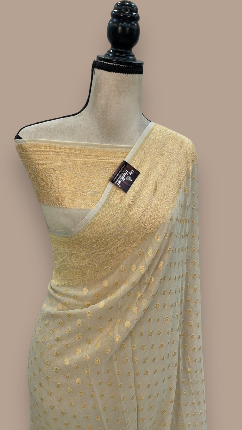 Pure Khaddi Georgette Banarasi Saree -  Gold zari - The Handlooms