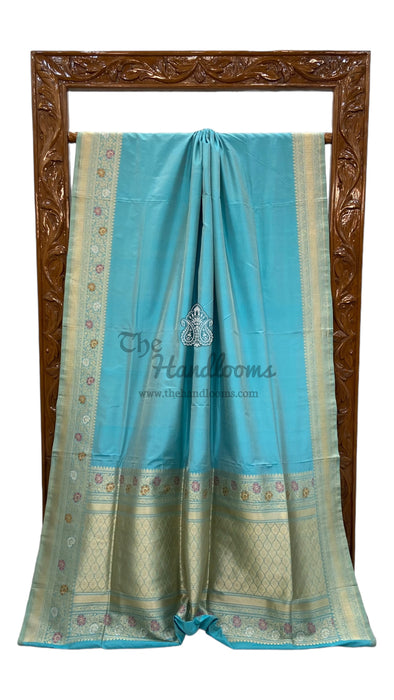 Pure Katan Silk Banarasi Handloom Saree - Plain With Meena Border