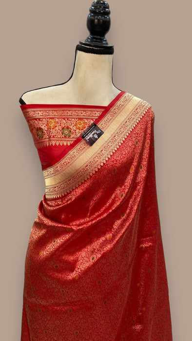 Pure Katan Silk Banarasi Handloom Saree - Tanchui Brocade With Meenakari