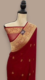 Pure Georgette Banarasi Saree - Gold zari - The Handlooms