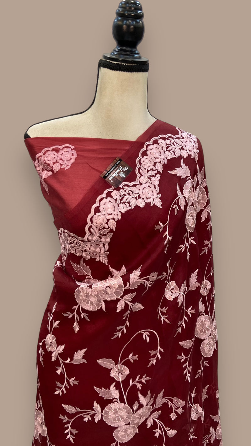 Pure Organza Chikankari Handloom Banarasi Saree - The Handlooms