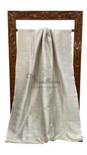 White Pure Katan Silk Banarasi Handloom Saree - Tanchui Brocade - The Handlooms
