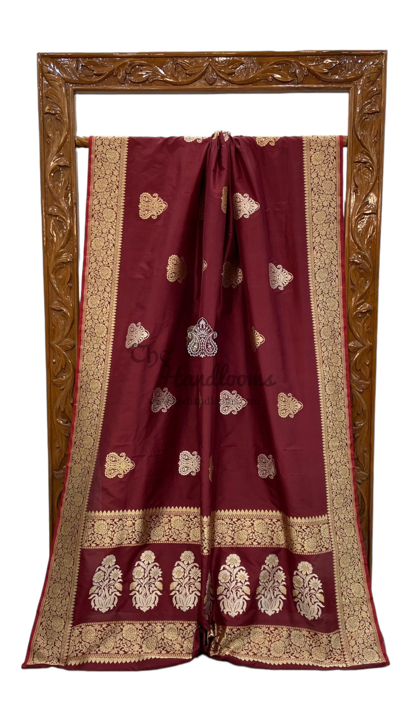 Pure Katan Silk Banarasi Handloom Saree - All over Sona Roopa Kadua motifs - The Handlooms