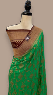 Khaddi Crepe Georgette Banarasi Saree -  Antique zari - The Handlooms