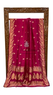 Dark Pink Pure Katan Silk Banarasi Handloom Saree - All over Kadua motifs - The Handlooms