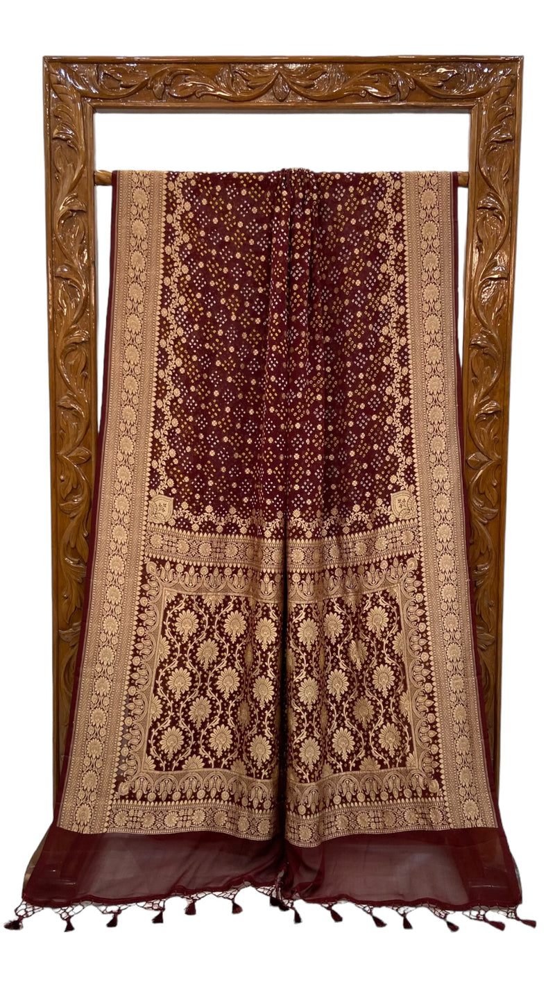 Pure Georgette Banarasi Bandhej Handloom Saree - The Handlooms