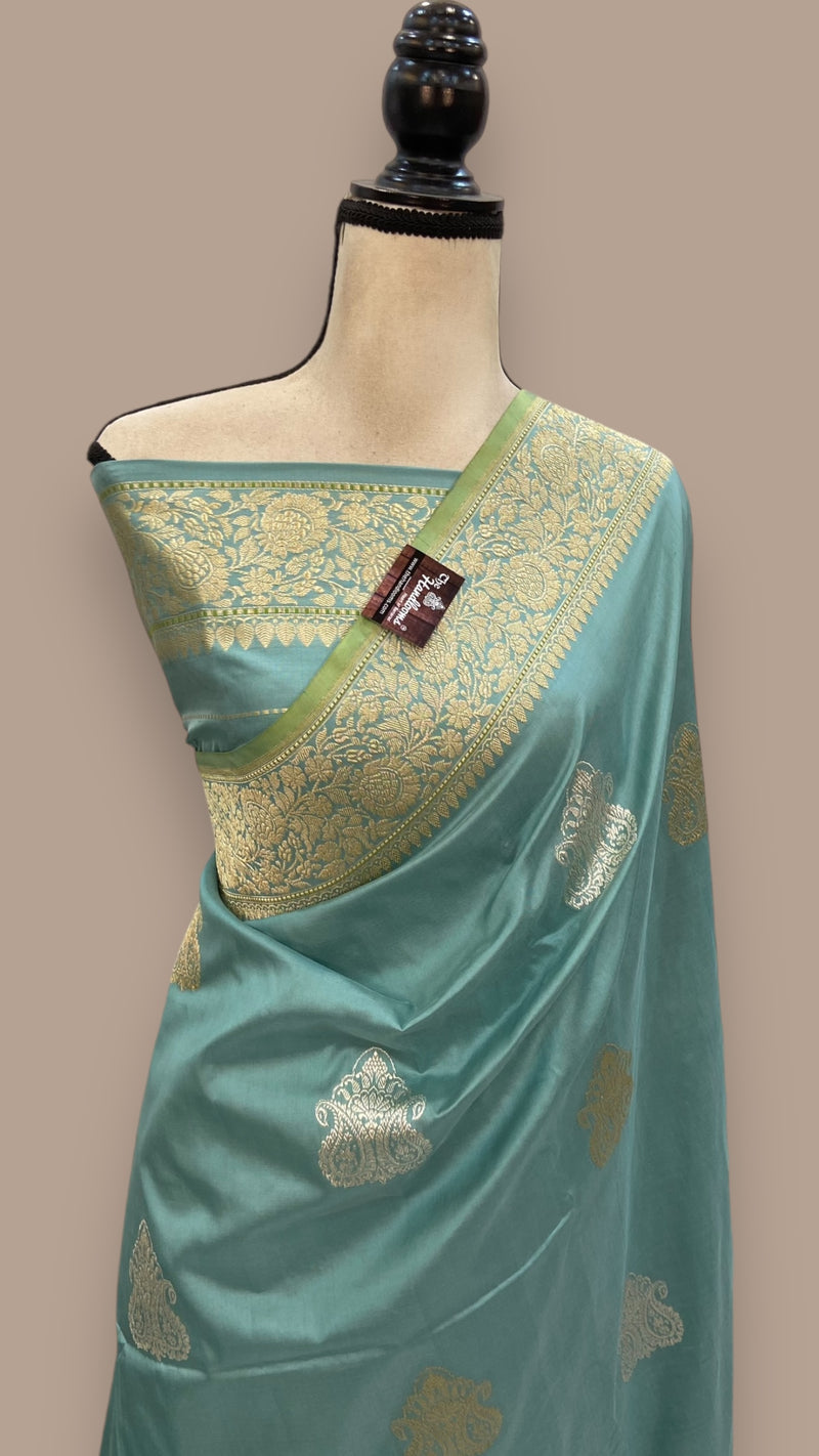 Pure Katan Silk Banarasi Handloom Saree - All over Sona Roopa Kadua motifs - The Handlooms