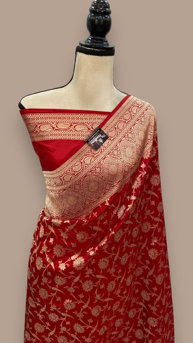 Pure Katan Silk Banarasi Handloom Saree - All over jaal work