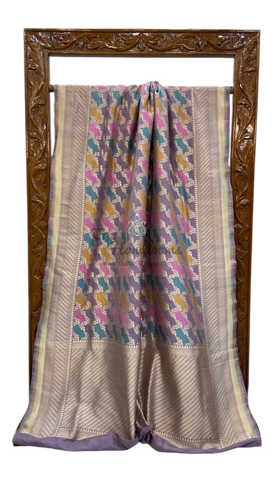 Pure Katan Silk Banarasi Handloom Saree - All over Jaal work - With Meenakari