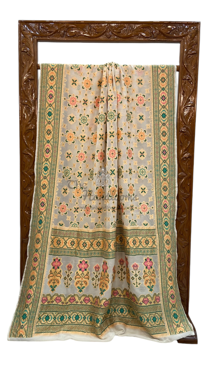 Pure Georgette Banarasi Handloom Saree - with meenakari work Gold Zari - The Handlooms
