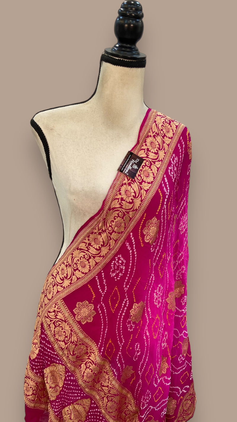 Pure Georgette Banarasi Bandhej Handloom Dupatta - The Handlooms