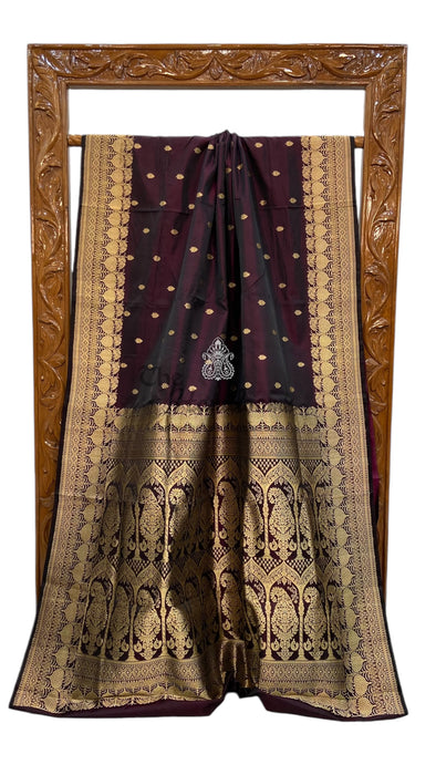 Pure Satan Silk Banarasi Handloom Saree - All over Kadua motifs