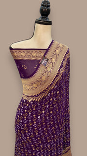 Pure Georgette Banarasi Bandhej Handloom Saree - The Handlooms