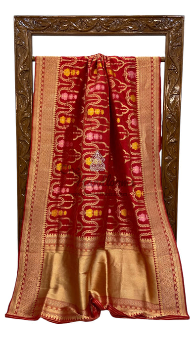 Pure Katan Silk Banarasi Handloom Saree - All over Sona Roopa kadiyal Jaal work