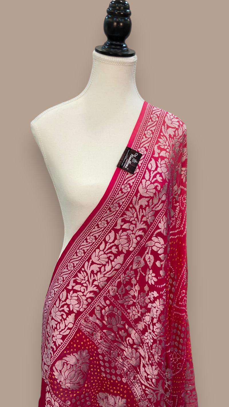 Pure Georgette Banarasi Bandhej Handloom Dupatta - The Handlooms