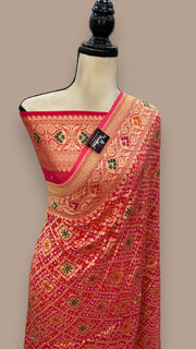 Pure Georgette Banarasi Bandhej Handloom Saree - with meenakari work - The Handlooms