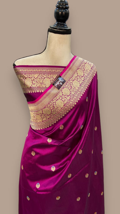 Pure Katan Silk Banarasi Handloom Saree - All over Kadua motifs With Meenakari