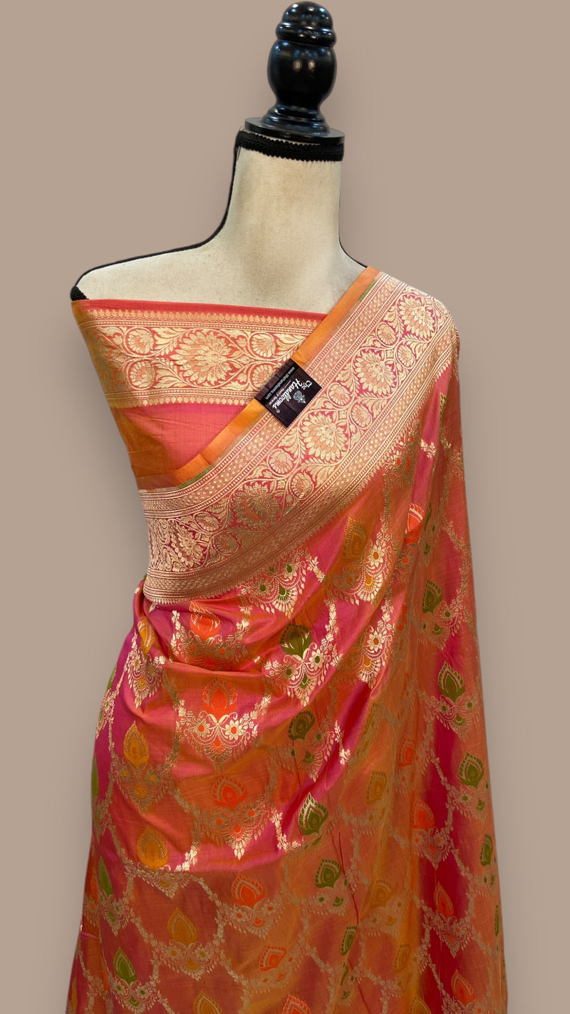 Pure Katan Silk Banarasi Handloom Saree - All over Jaal work - With Meenakari - The Handlooms