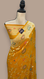 Khaddi Georgette Handloom Banarasi Saree - All over Jaal Work With Meenakari - The Handlooms