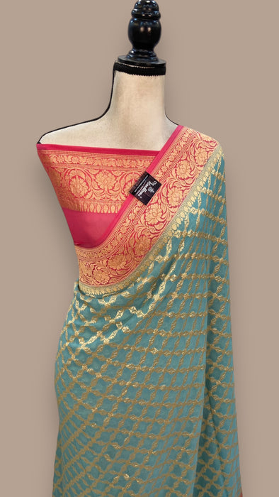 Pure Khaddi Georgette Banarasi Saree -  Gold zari