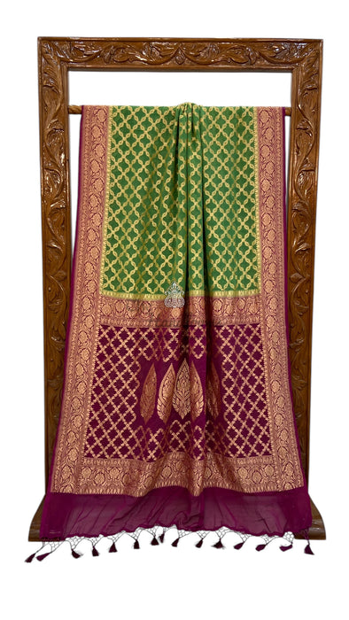 Purple Pure Khaddi Georgette Banarasi Saree -  Gold zari