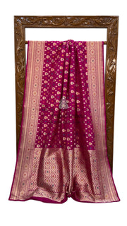 Magenta Pure Katan Silk Banarasi Handloom Saree - All over meenakari motifs - The Handlooms