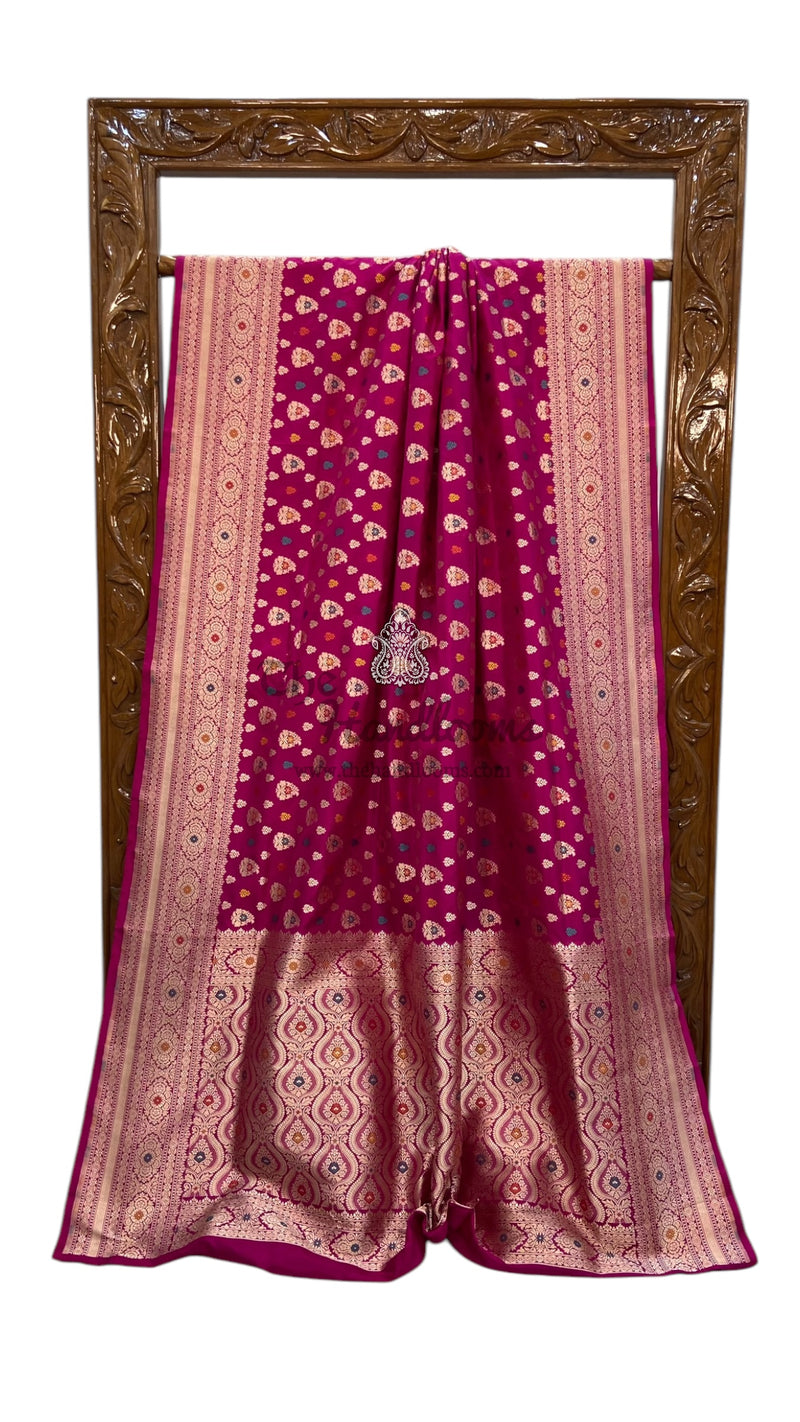 Magenta Pure Katan Silk Banarasi Handloom Saree - All over meenakari motifs - The Handlooms