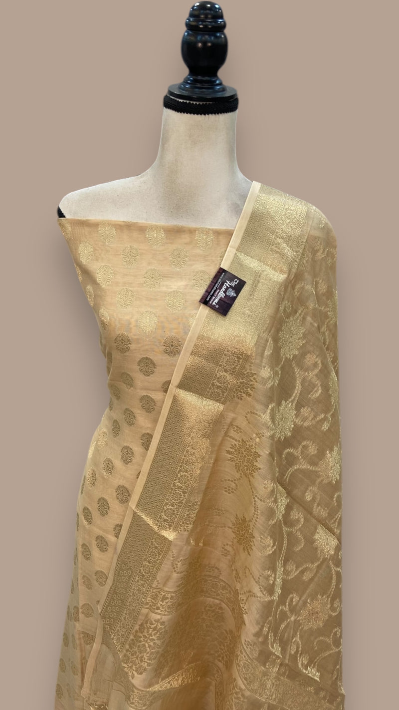 Pure Chanderi Cotton Banarasi Dress material - The Handlooms