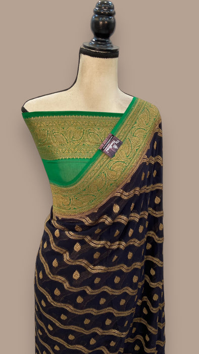 Khaddi Georgette Handloom Banarasi Saree -  Antique zari