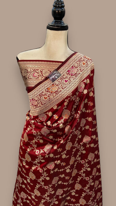 Pure Katan Silk Banarasi Handloom Saree - All over Jaal work - With Meenakari