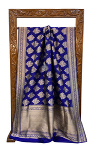 Blue Pure Katan Silk Banarasi Handloom Saree - All over Sona Roopa Jaal work - The Handlooms