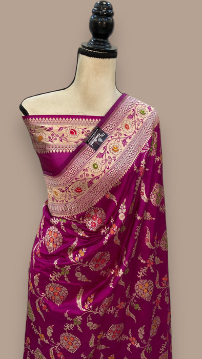 Pure Katan Silk Banarasi Handloom Saree - All over Jaal work - With Meenakari