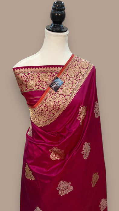 Magenta Pure Katan Silk Banarasi Handloom Saree - All over Sona Roopa Kadua motifs