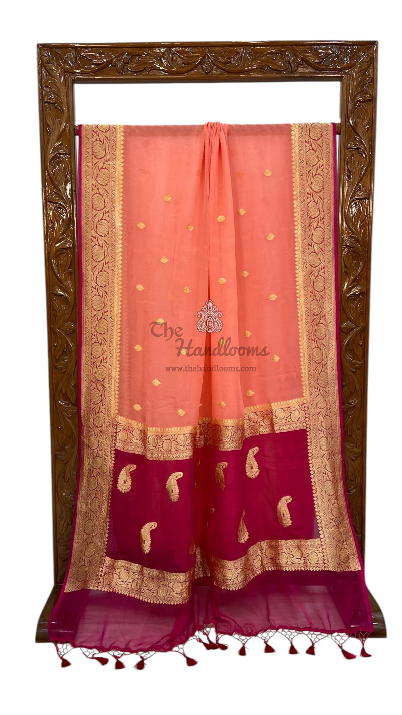 Peach Pure Georgette Handloom Banarasi Saree - The Handlooms